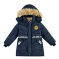thumbnail image 1 of JSGEK Baby Boys Winter Puffer Jacket Warm Faux Fur Hood Thick Coat Kids Winter Clothes Outerwear Snowsuit Toddler Down Jacket Warm Thick Padded Coat Navy 3 Years, 1 of 3