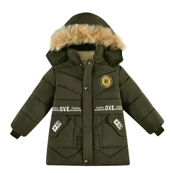 JSGEK Baby Boys Winter Puffer Jacket Warm Faux Fur Hood Thick Coat Kids Winter Clothes Outerwear Snowsuit Toddler Down Jacket Warm Thick Padded Coat Army Green 4 Years
