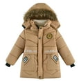 thumbnail image 1 of JSGEK Baby Boys Winter Puffer Jacket Warm Faux Fur Hood Thick Coat Kids Winter Clothes Outerwear Snowsuit Toddler Down Jacket Warm Thick Padded Coat Coffee 3 Years, 1 of 9