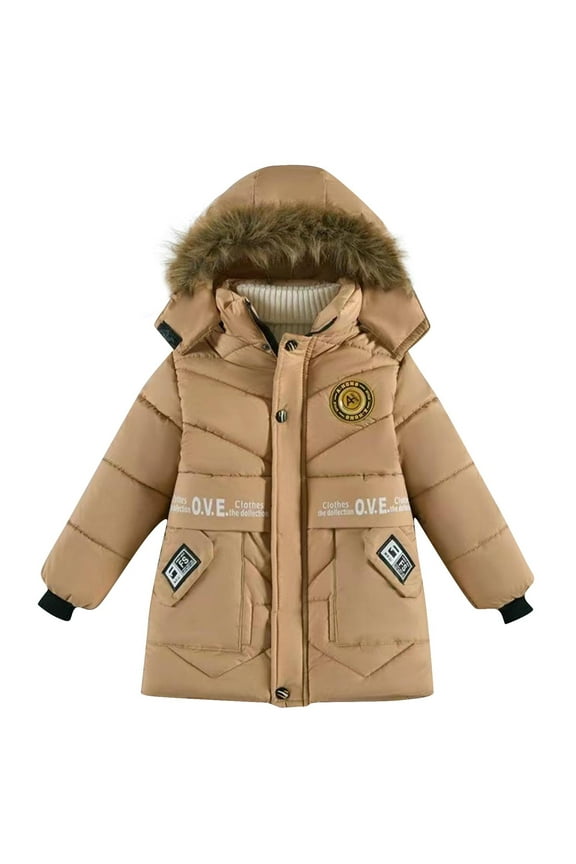 Baby Boys Winter Puffer Jacket Warm Faux Fur Hood Thick Coat Kids Winter Clothes Outerwear Snowsuit Toddler Down Jacket Warm Thick Padded Coat Coffee 4 Years