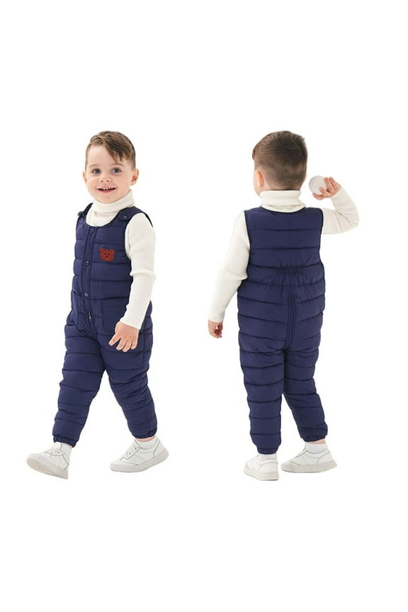 Baby Boys Winter Snowsuit Bib Overall Thick Warm Quilted Down Jumpsuit Outwear Toddler Kids One-Piece Snow Navy 3 Years