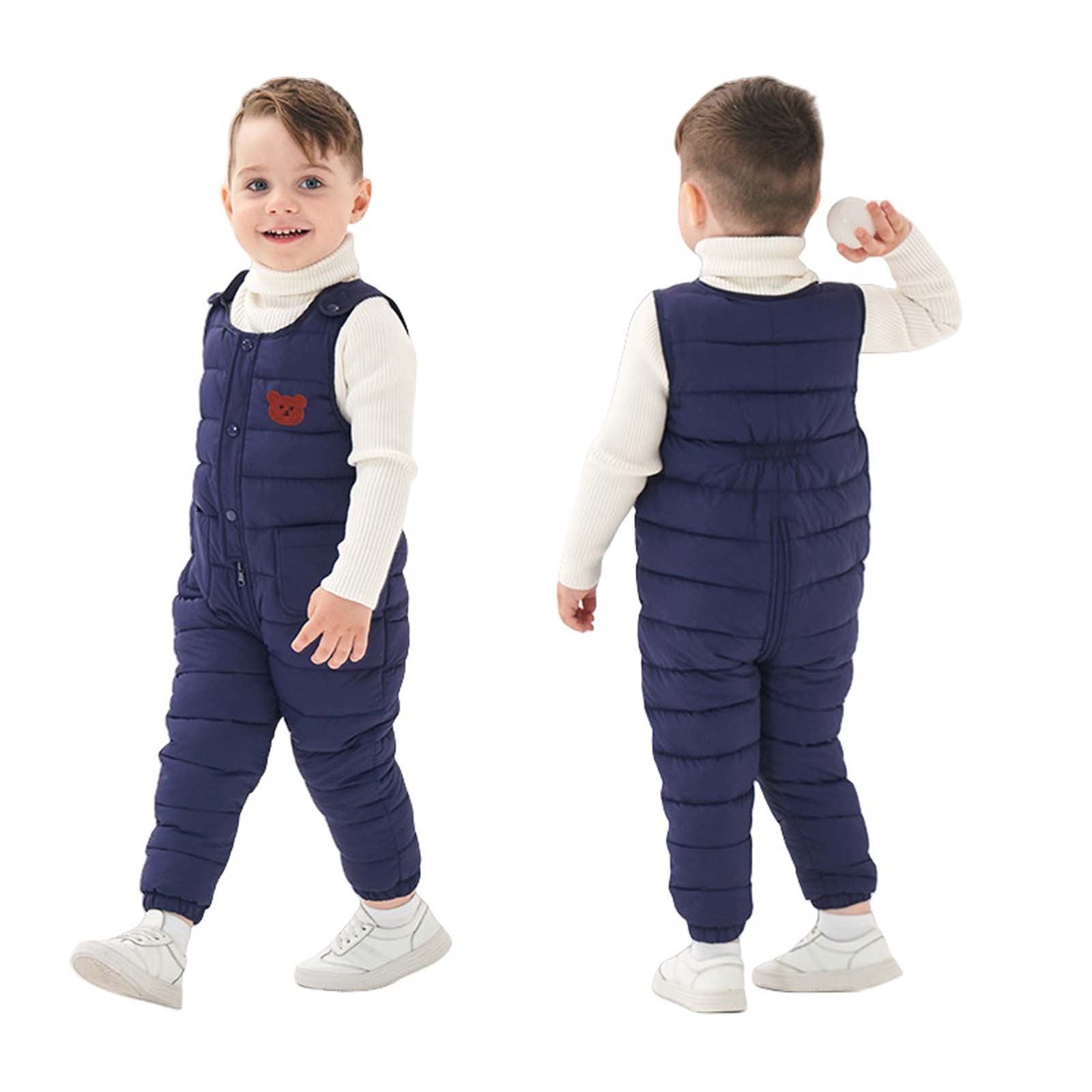 JSGEK Baby Boys Winter Snowsuit Bib Overall Thick Warm Quilted Down Jumpsuit Outwear Toddler Kids One-Piece Snow Navy 5 Years