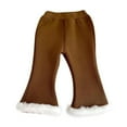 thumbnail image 1 of JSGEK Baby Girls' Ribbed Bell Bottom Pants with Fur Trim Solid Color With Plush Flared Pants Thickened And Warm Brown 9 Months, 1 of 3