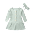 thumbnail image 1 of JSGEK Baby Toddler Girl Dresses Infant Long Sleeve Crewneck Button Down Rib Knit Dress with Headband Green 2 Years, 1 of 2