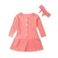 thumbnail image 1 of JSGEK Baby Toddler Girl Dresses Infant Long Sleeve Crewneck Button Down Rib Knit Dress with Headband Red 3 Years, 1 of 2