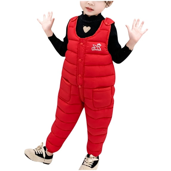 JSGEK Baby Winter Overalls Warm Thick Cotton Padded Jumpsuit Toddler Boys Girls Snow Bib Pants Clothes Outerwear Red 120cm