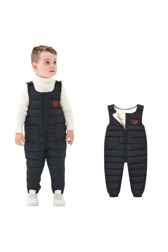 Baby Winter Snowsuit Jumpsuit Toddler Boys Girls Thick Warm Fleece Lined Zipper Overall Pants Black 12 Months