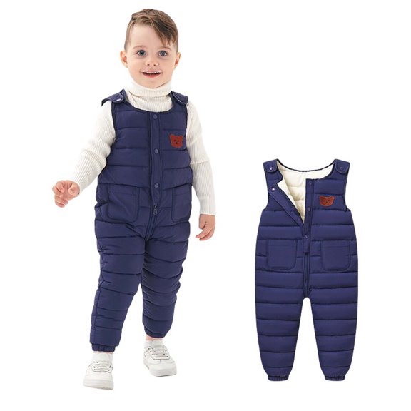 JSGEK Baby Winter Snowsuit Jumpsuit Toddler Boys Girls Thick Warm Fleece Lined Zipper Overall Pants Navy 6 Months
