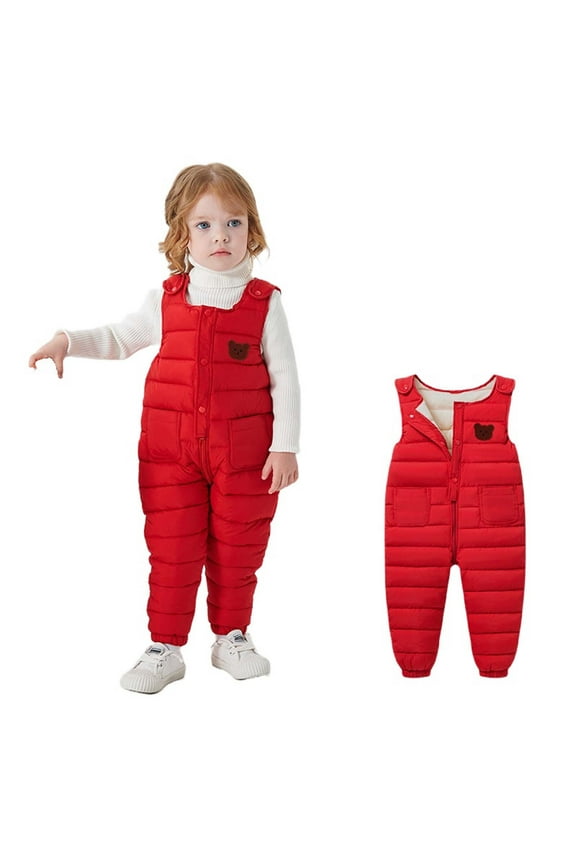 Baby Winter Snowsuit Jumpsuit Toddler Boys Girls Thick Warm Fleece Lined Zipper Overall Pants Red 12 Months