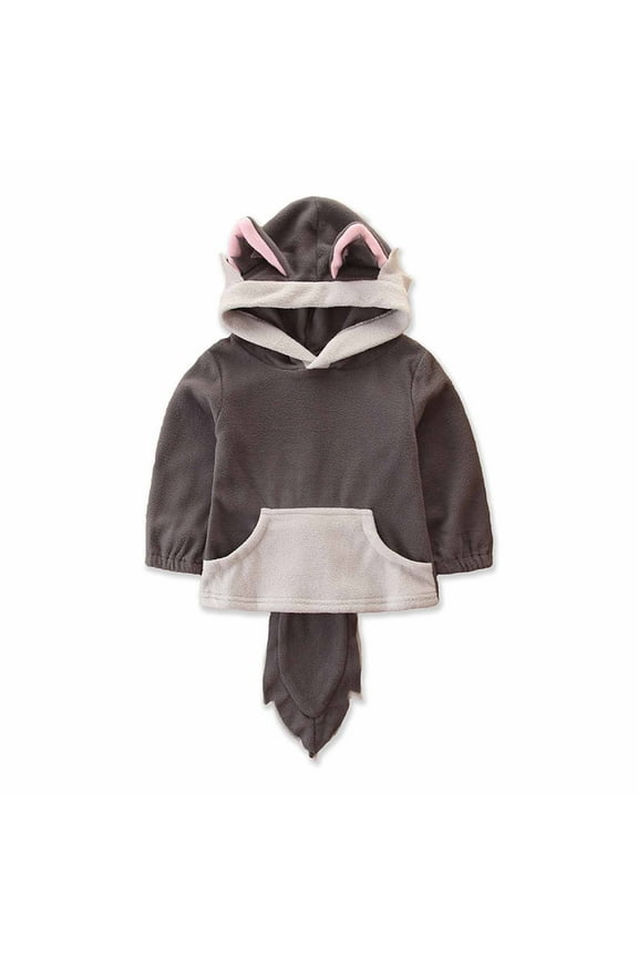 Baby Wolf Costume Hoodie Long Sleeve Plush Fleece Animal Outfit with Tail Ears Gray 1-2 Years