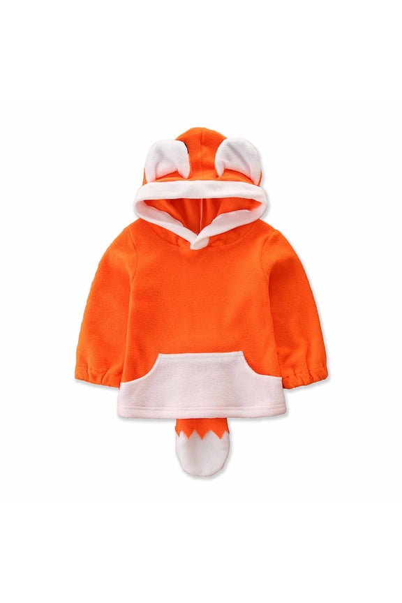 Baby Wolf Costume Hoodie Long Sleeve Plush Fleece Animal Outfit with Tail Ears Orange 2-3 Years
