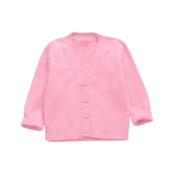 JSGEK Boys Girls V Neck Cardigan Sweater Long Sleeve Button Up Knitwear Tops for Toddler Children Pink L