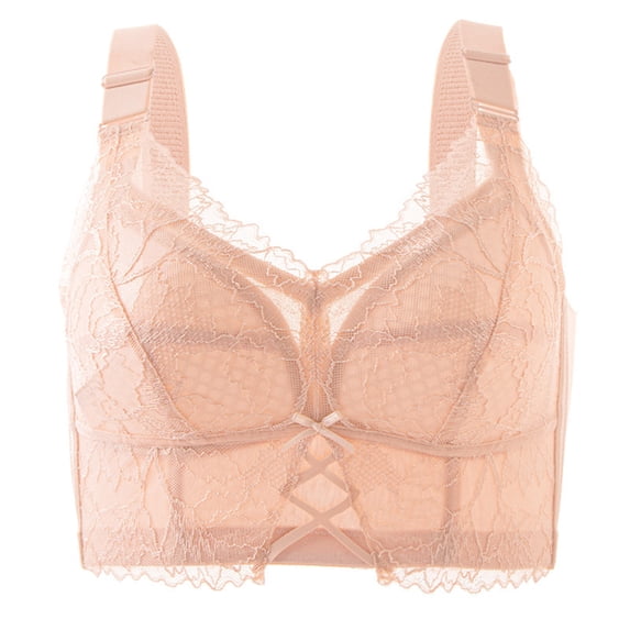 JSGEK Breathable without Steel Ring Lace Lingerie Trendy Plunge Fashion Plus Size Bra Wirefree Comfort Khaki XL Bra for Ladies