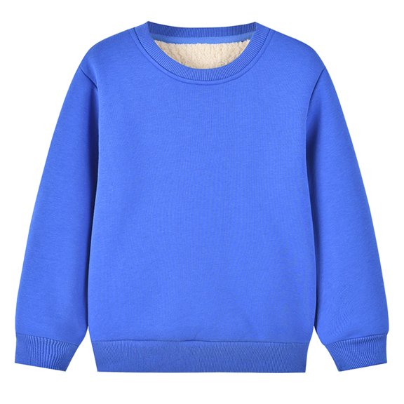JSGEK Casual Fall ans Winter Sweatshirts Long Sleeve Hoodless Fleece Lined Warm Sherpa Tops Toddler Kids Boys Girls Solid Color Pullover Loose Cute Soft Comfy Blue,18 Months