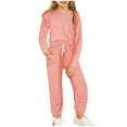 thumbnail image 1 of JSGEK Child Girls' Tracksuit Sets Solid Ruffle Sleeve Round Neck Long Sleeve Top Pants Two-Piece Sports Outfits Jogging Pink 6 Years, 1 of 3