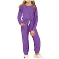 thumbnail image 1 of JSGEK Child Girls' Tracksuit Sets Solid Ruffle Sleeve Round Neck Long Sleeve Top Pants Two-Piece Sports Outfits Jogging Purple 10 Years, 1 of 3