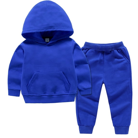 JSGEK Children Newborn Boy Outfit Solid Color Hoodies Long Sleeve Sweatshirts Pants Clothes Set Infant Boys Fall Winter 2PCS Blue,5-6 Years