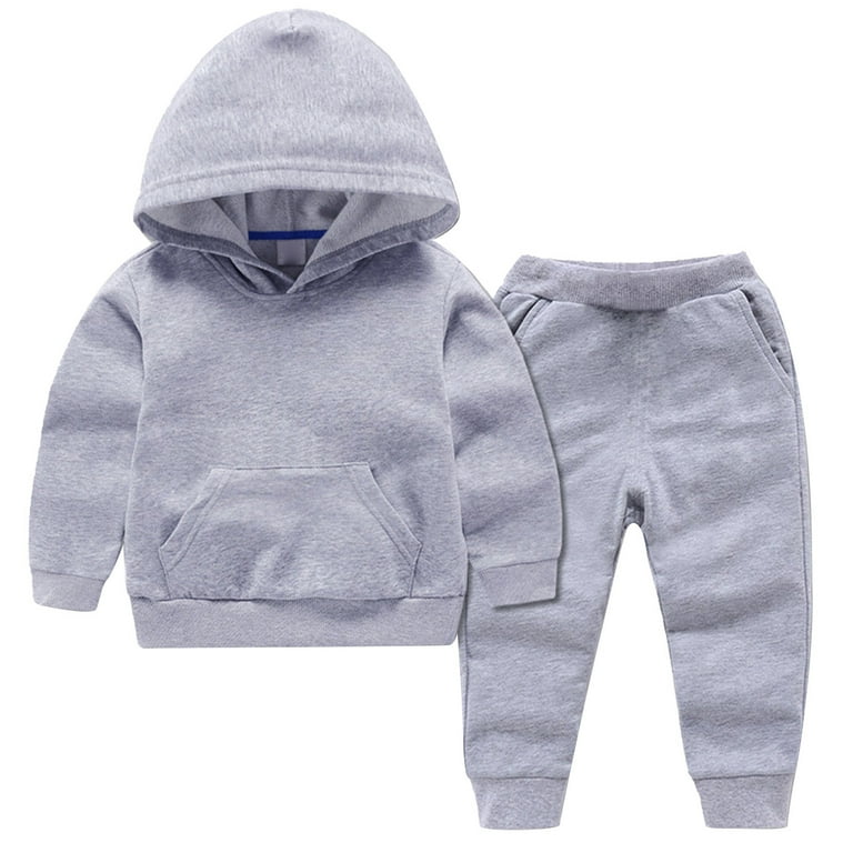 JSGEK Children Newborn Boy Outfit Solid Color Hoodies Long Sleeve Sweatshirts Pants Clothes Set Infant Boys Fall Winter 2PCS Gray 8 9 Years