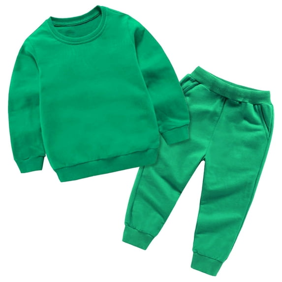 JSGEK Children Newborn Boy Outfit Solid Color Long Sleeve Crewneck Sweatshirts Pants Clothes Set Infant Boys Fall Winter 2PCS Green,5-6 Years