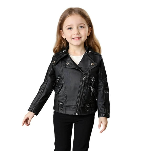 JSGEK Children's Leather Jacket with Stand Collar and Motorcycle Lining Warm and Comfortable Super Soft Casual Wear for Boys and Girls Perfect for Fall and Winter Events Black 13 Years