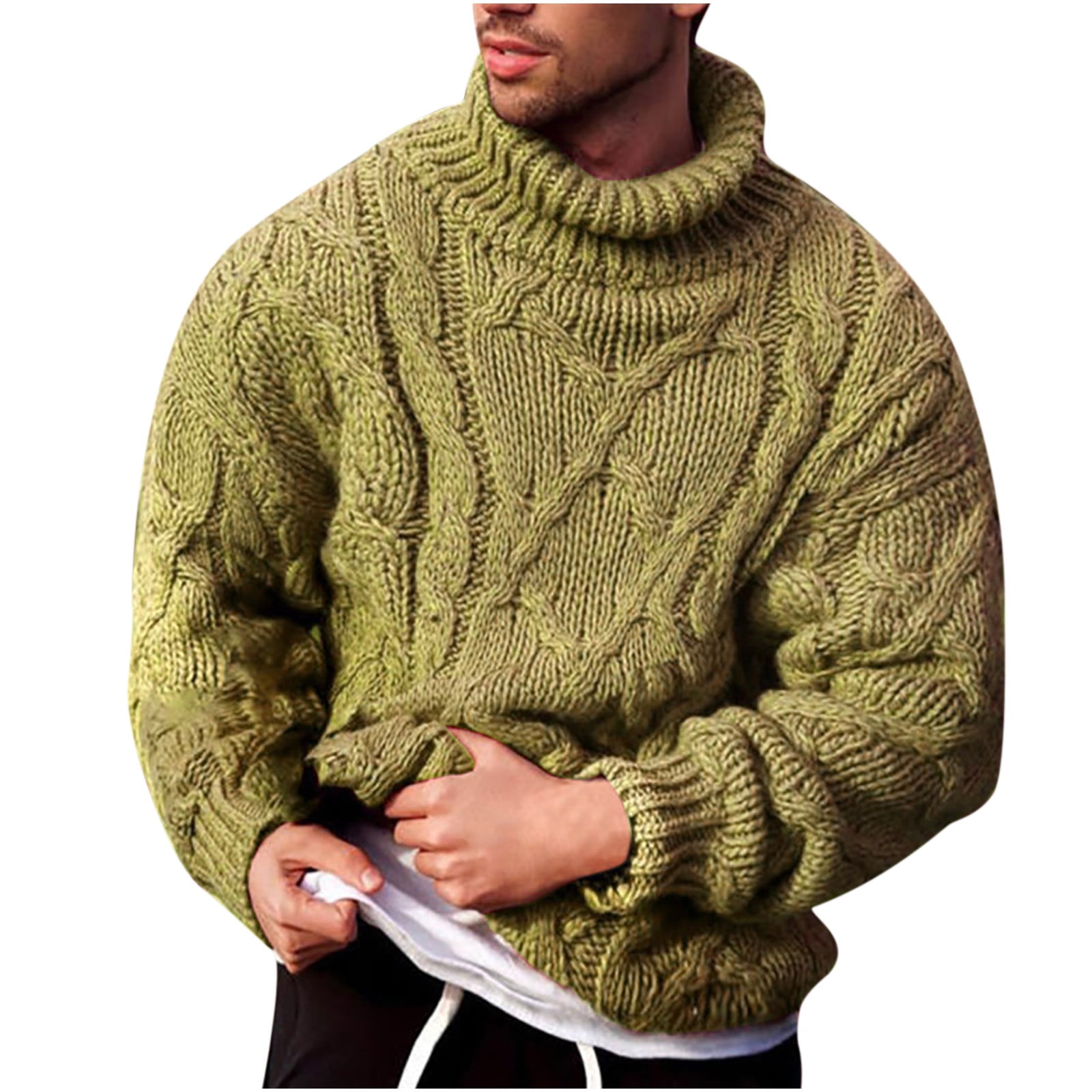 JSGEK Clearance Mens Winter High Roll Neck Sweater Chunky Cable Knitted  Jumper Pullover Turtleneck Warm Long Sleeve Casual Plain Knitwear Tops Green  M - Walmart.com