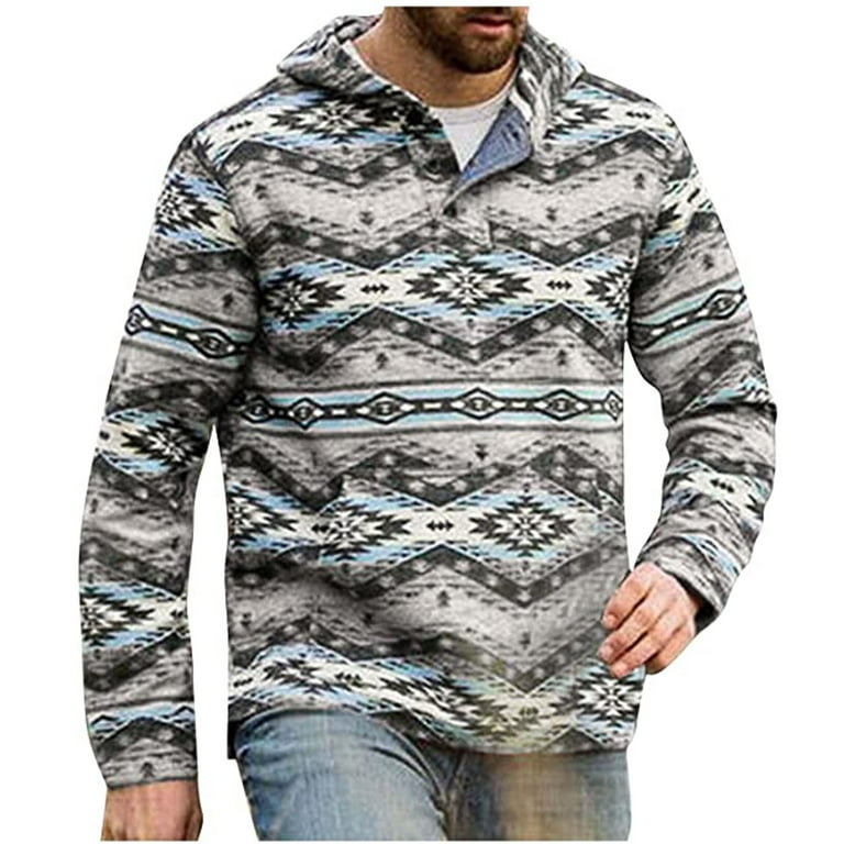 Mens Hoodies Men's Casual Hooded Top Geometric Print Shirt With