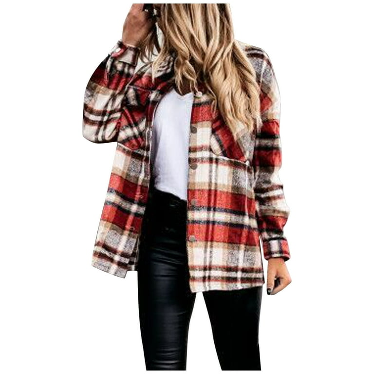 Red and black store flannel jacket women's