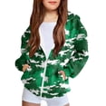 thumbnail image 1 of JSGEK Cute Camouflage Print Long Sleeve Zipper Hoodie Coat for Kids Soft Fabric Comfortable Casual Wear Great for Spring Fall Winter Holidays Outdoor Activities Green 7 Years, 1 of 8