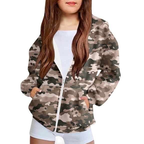 JSGEK Cute Camouflage Print Long Sleeve Zipper Hoodie Pocket Coat for Kids Casual Wear Comfortable Soft Fabric Fall Winter Fashion Outdoor Activities Green 4 Years
