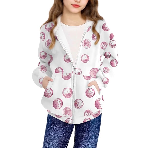 JSGEK Cute Print Long Sleeve Zipper Hoodies for Kids Soft Breathable Fabric Fashionable Casual Comfortable Dress for 4-12 Years Old Perfect for Photoshoot Holiday and Daily Use Pink 8 Years
