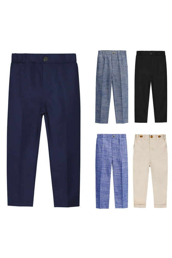 Cute Solid Color Soft Comfy Loose Summer Full Length Pants Elastic Waist Kids Uniform Trousers for School Casual Navy,5-6 Years