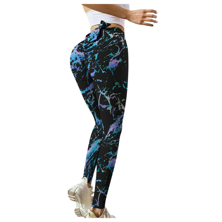 JSGEK Discount High Waist Yoga Pants for Women with Pockets, Hip Lifting  Tummy Control Marble Print Running Sports Workout Yoga Leggings Blue M 