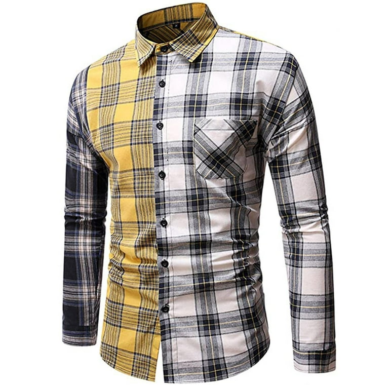 JSGEK Discount Men s Fashion Flannel Jacket Button Down Plaid