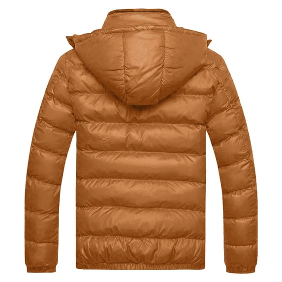 JSGEK Discount Men's Winter Hat Detachable Puffer Jacket Full Zip Long Sleeve Thickening Warm Cotton Padded Down Coat with Pocket Yellow L