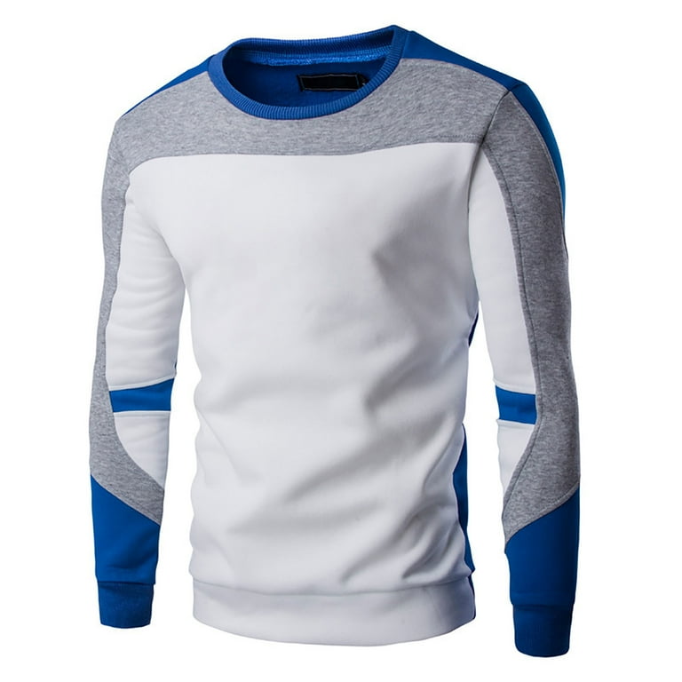JSGEK Discount Sweatshirt for Men Long Sleeve Shirts Outdoor Sport Slim Color Block Sweatshirts Casual Crewneck Pullover Mens Fall Fashion Tops Blue
