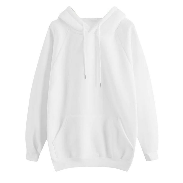 JSGEK Discount Sweatshirt for Women Solid Color Sweatshirts Long Sleeve Shirts Casual Crewneck Warm Pullover Pocket Drawstring Hoodies Womens Fall Fashion Tops White XL Walmart