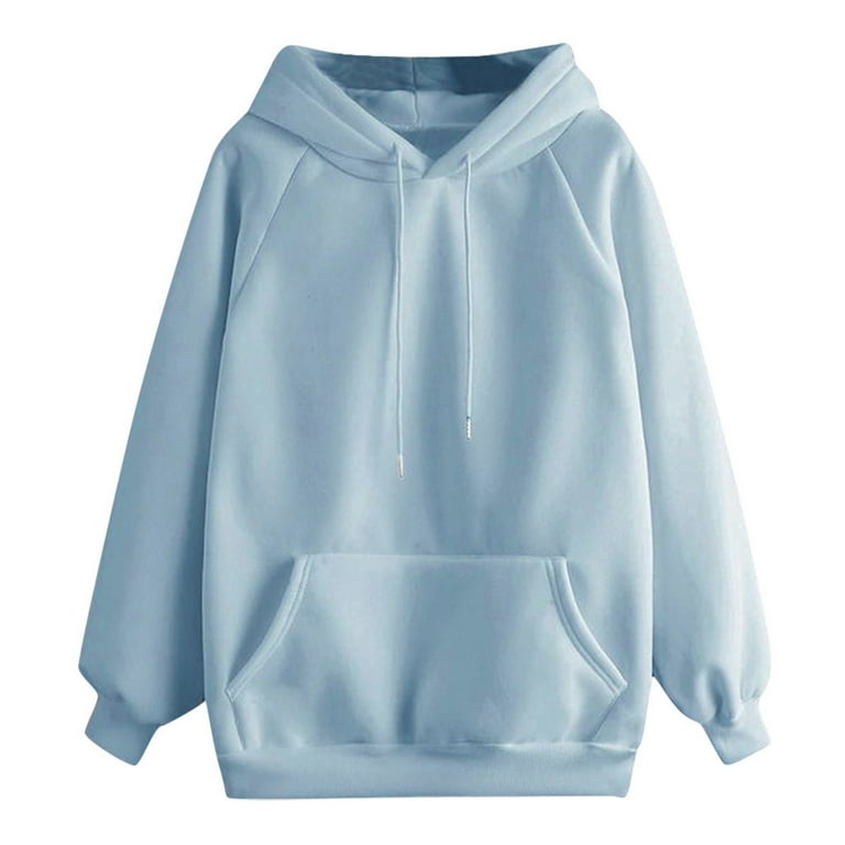 JSGEK Discount Sweatshirt for Women Solid Color Sweatshirts Long Sleeve Shirts Casual Crewneck Warm Pullover Pocket Drawstring Hoodies Womens Fall Fashion Tops Sky Blue XXL Walmart