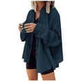 thumbnail image 1 of JSGEK Discount Women's Button Down Shacket Casual Bating Long Sleeve Lapel Fall Shirt Solid Color Pocket Waffle Jacket Oversized Blouses Tops Blue XL, 1 of 4