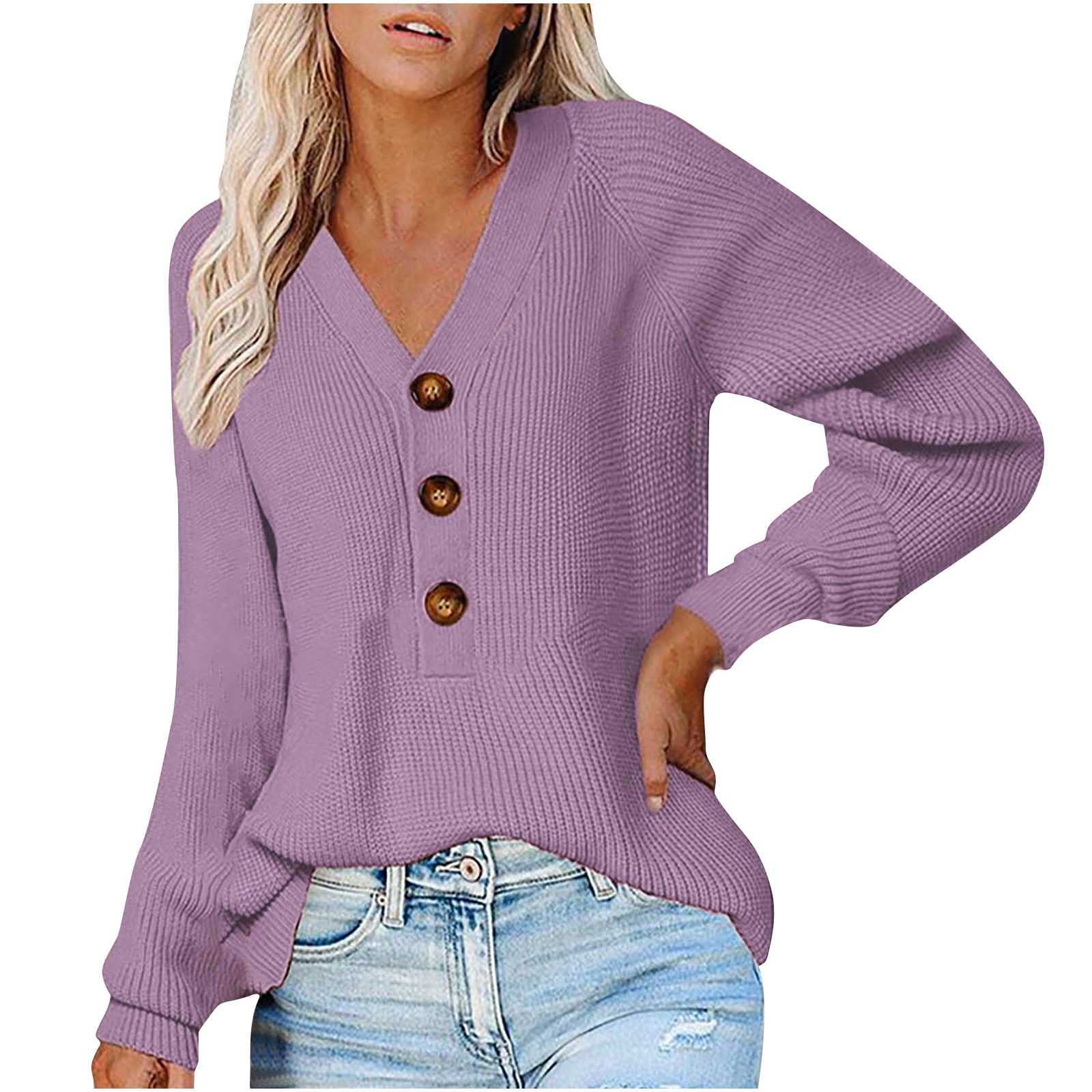 JSGEK Discount Women s Button Down V Neck Sweater Long