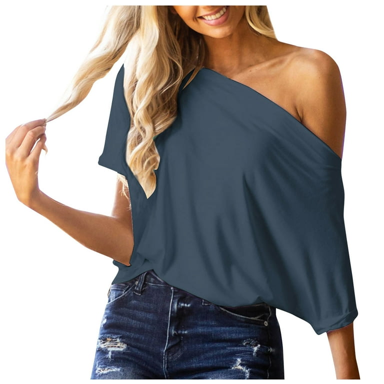 One shoulder loose tops best sale