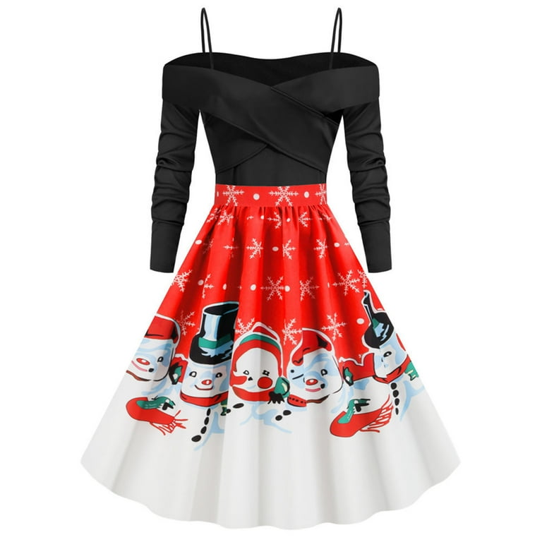 JSGEK Discount Women s Spaghetti Strap Party Dress Christmas Santa