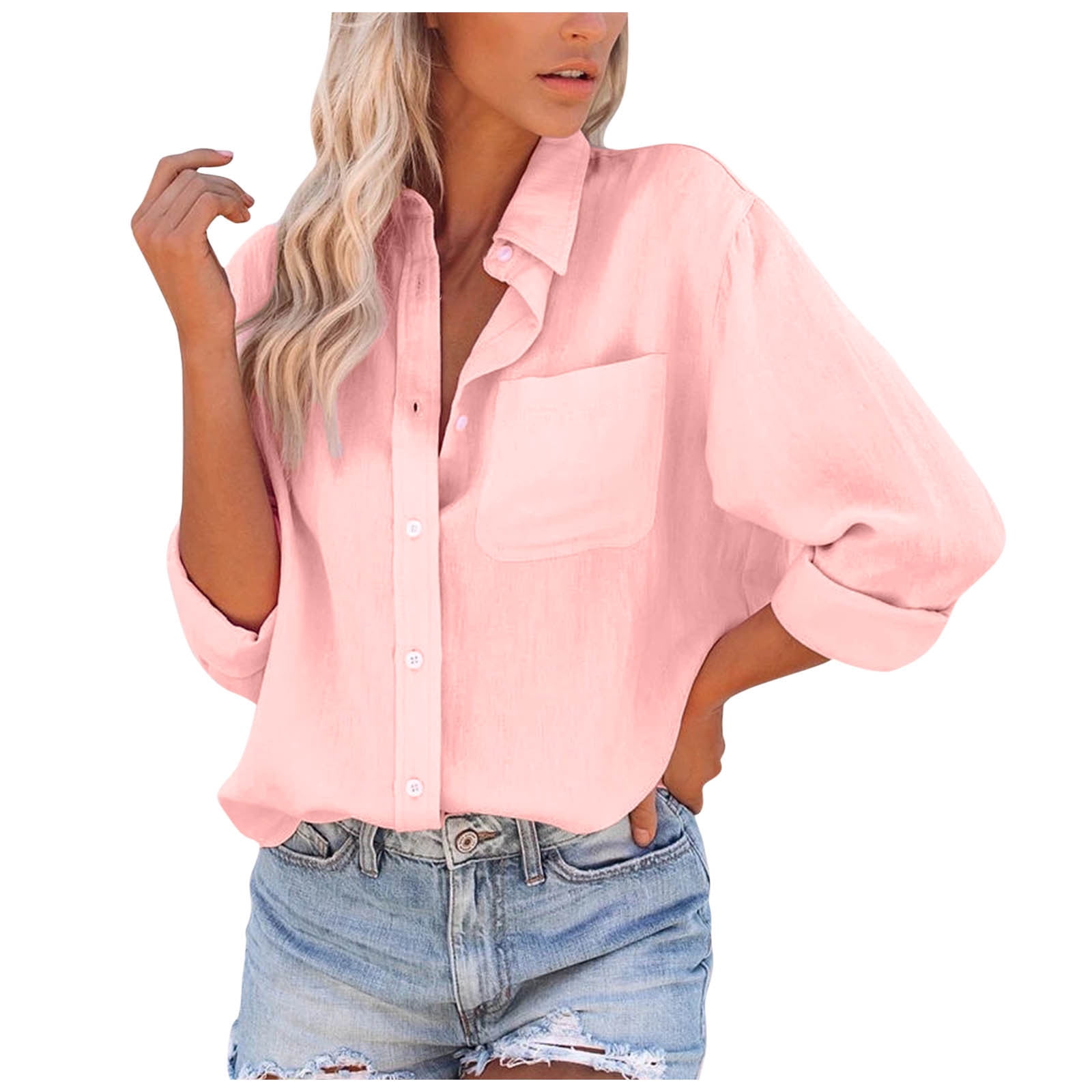  Long Sleeve Shirts for Women Pullout Zipper Loose