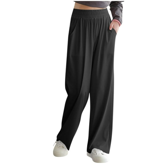 JSGEK Elastic Waisted Children's Wide Leg Pants Casual Soft Breathable Comfortable Stylish Straight Leg for Daily Wear Holiday Party Summer Outerwear Pants Black 5 Years