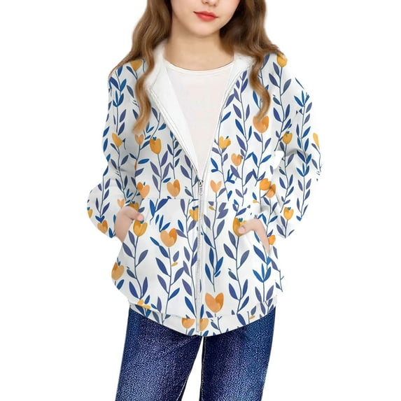 JSGEK Fashion Hoodies Zipper Coat Long Sleeve Cute Print Soft Breathable Comfortable Kids Jacket Casual Wear for 4-12 Years Fun Spring Fall Winter Activities Orange 11 Years