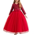 thumbnail image 1 of JSGEK Floral Girls Vintage Lace Long Sleeve Bridesmaid Dress Princess Wedding Party Pageant Evening Formal Prom Ball Gown Red 7-8Years, 1 of 5