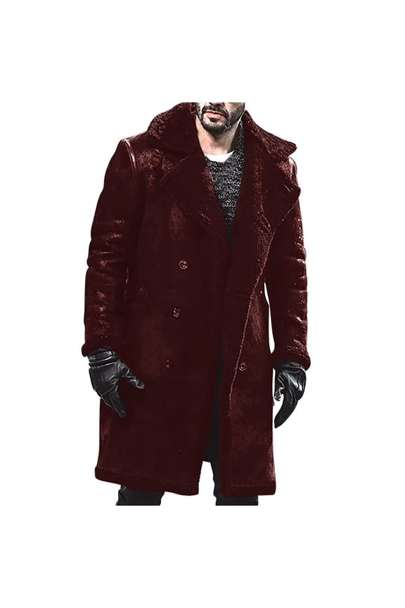 Fluffy Fuzzy Sherpa Casual Clothes for Men Long Sleeve Warm Button Down Trench Collared Jacket Long Sleeve Warm Faux Fur Warm Cardigan Loose Vintage Men's Outerwear Coat Wine XXL