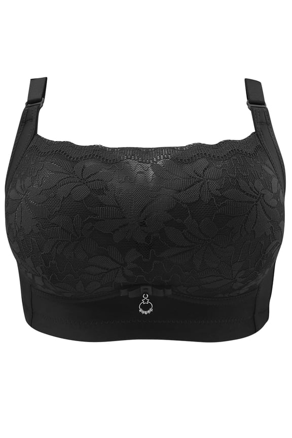Front Buckels Plus Size Lace Bra Wirefree Comfort without Steel Ring Lightly Lined Bra for Women Trendy Push up Plunge Fashion Black L Bra for Ladies