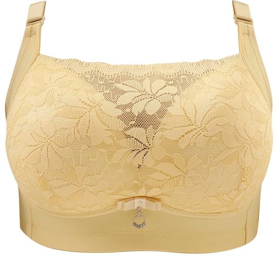 JSGEK Front Buckels Plus Size Lace Bra Wirefree Comfort without Steel Ring Lightly Lined Bra for Women Trendy Push up Plunge Fashion Yellow L Bra for Ladies