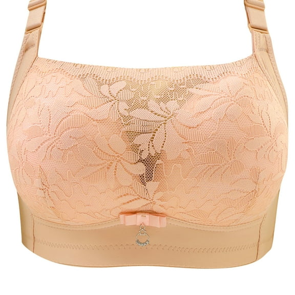 JSGEK Front Buckels Plus Size Lace Bra Wirefree Comfort without Steel Ring Lightly Lined Bra for Women Trendy Push up Plunge Fashion Beige 4X-Large Bra for Ladies