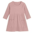 thumbnail image 1 of JSGEK Girl Dress Long Sleeve Solid Color Casual Dresses Girls Spring Summer Crew Neck Soft Comfy Dress with Pockets Pink 2 Years, 1 of 2